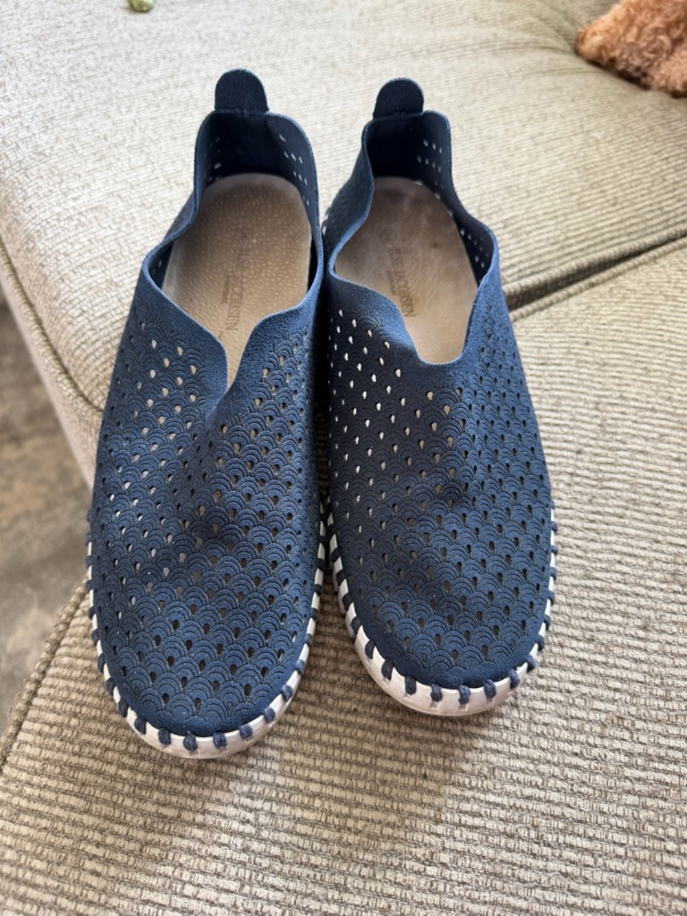 Ilse Jacobsen Navy Perforated Ballet Slip-Ons